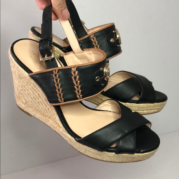 Tommy Hilfiger Black & Gold espadrille Wedges - Picture 6 of 9